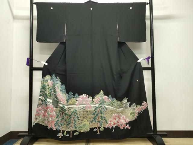 平和屋着物 本加賀友禅作家 浅野富治男 黒留袖 風景文 正絹 gh