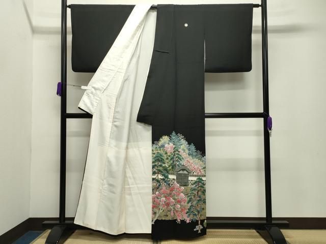 平和屋着物 本加賀友禅作家 浅野富治男 黒留袖 風景文 正絹 gh