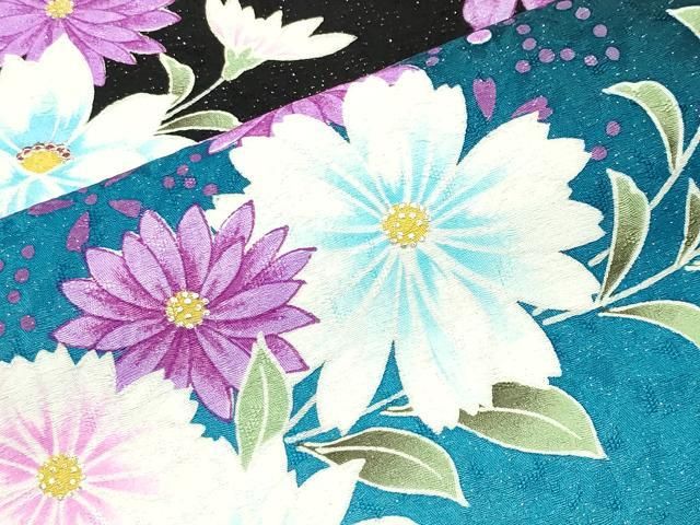  平和屋着物 豪華振袖 舞花文 暈し染め 黒地 銀通し地 京都きもの友禅扱い 正絹 gh 振袖 着物