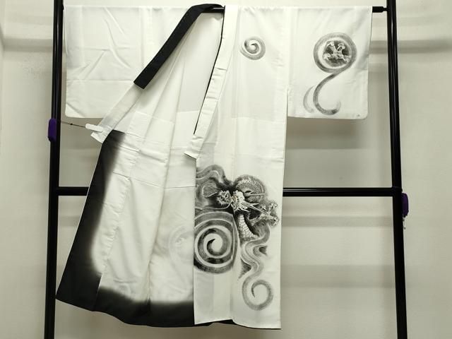 平和屋着物 男性 訪問着 手描き 龍 金彩 ラインストーン 洗える着物 gh