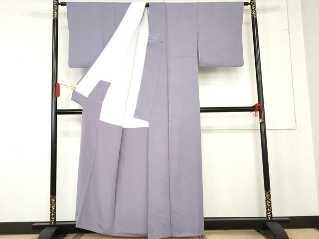 平和屋着物 上質な色無地 竜田川地紋 藤紫色 正絹 cs