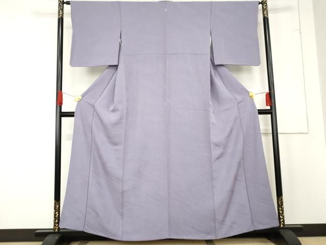 平和屋着物 上質な色無地 竜田川地紋 藤紫色 正絹 cs