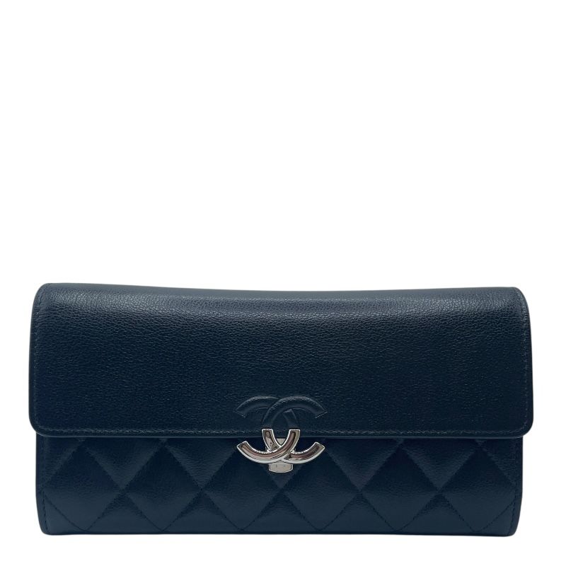 シャネル CHANEL ダブルココロングフラップウォレット A 84426 ブラック SV金具 ソフトキャビア レディース 長財布