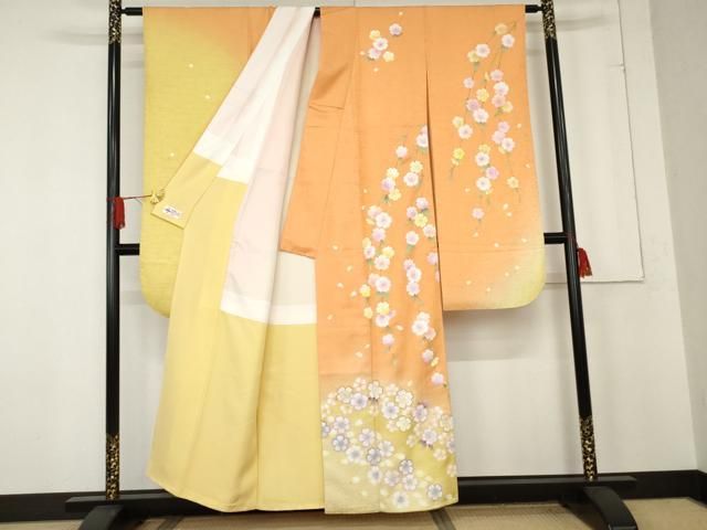 平和屋着物 豪華振袖 枝垂れ花文 暈し染め 金通し地 やまと誂製 正絹 cs