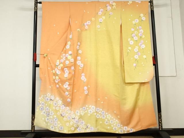 平和屋着物 豪華振袖 枝垂れ花文 暈し染め 金通し地 やまと誂製 正絹 cs