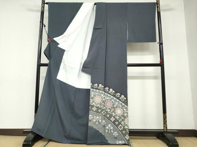 平和屋着物 豪華色留袖 作家物 駒刺繍 貝紫 洋花文 金彩 正絹 ud