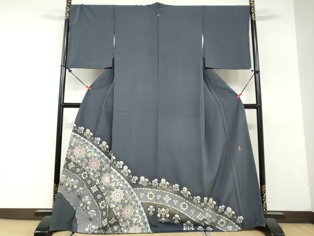 平和屋着物 豪華色留袖 作家物 駒刺繍 貝紫 洋花文 金彩 正絹 ud