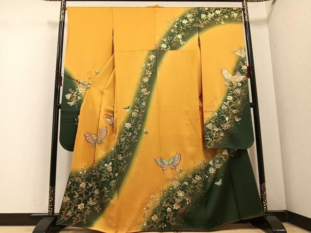 平和屋着物 豪華振袖 更紗舞蝶文 暈し染め 金彩 正絹 ph