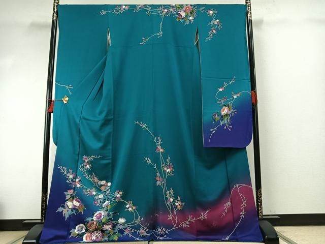 平和屋着物○豪華振袖 友禅 枝花文 暈し染め 銀彩 正絹 逸品