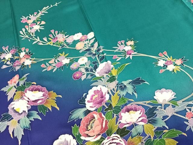 平和屋着物○豪華振袖 友禅 枝花文 暈し染め 銀彩 正絹 逸品