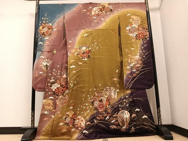 平和屋着物 豪華振袖 駒刺繍 草花文 暈し染め 金彩 正絹 ph