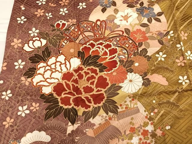  平和屋着物 豪華振袖 駒刺繍 草花文 暈し染め 金彩 正絹 ph 振袖 着物