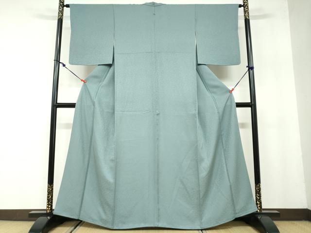 平和屋着物 上質な色無地 草花地紋 錆浅葱色 正絹 ud