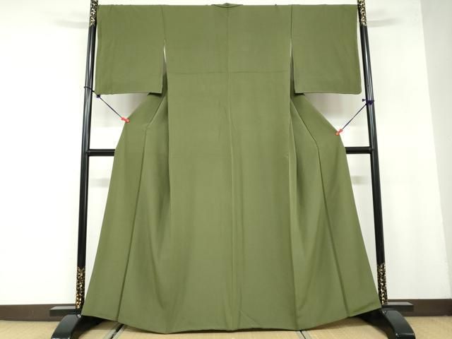 平和屋着物 上質な色無地 草色 正絹 ud