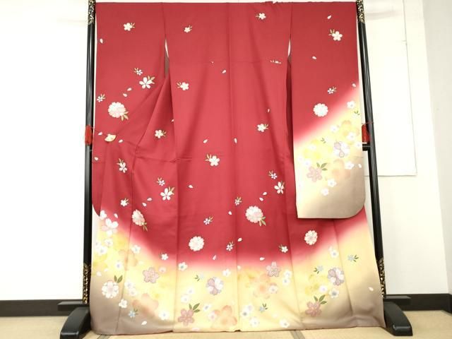 平和屋着物 豪華振袖 舞花文 暈し染め 金糸 金彩 正絹 cs