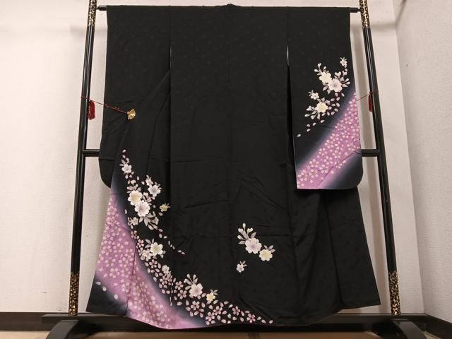 平和屋着物 豪華振袖 夜桜 暈し染め 黒地 やまと誂製 正絹 ph
