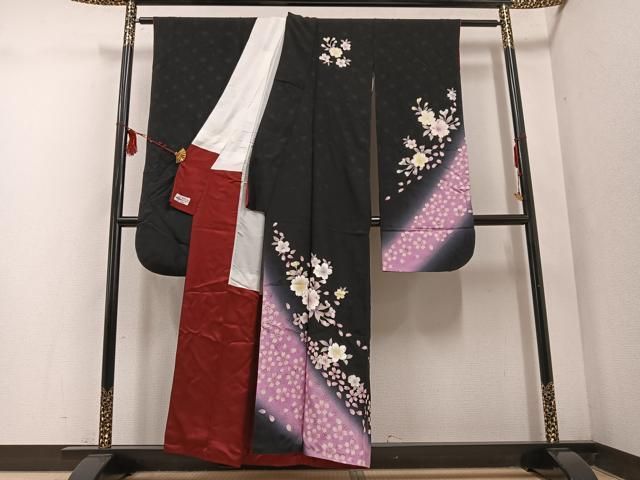 平和屋着物 豪華振袖 夜桜 暈し染め 黒地 やまと誂製 正絹 ph