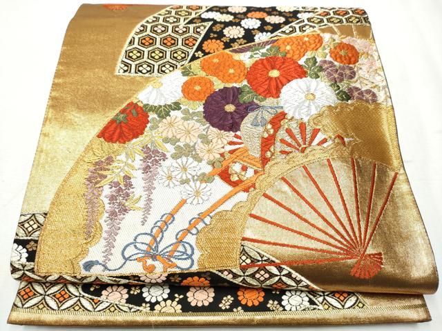 河合美術織物 袋帯 ? 新天平菱華紋 金糸 正絹 六通 D199 【すべて