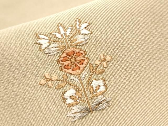 平和屋着物●爪＆#25620；き本綴れ　八寸名古屋帯　黄土色　正絹　逸品　CAAZ0400dy 平和屋着物○爪掻き本綴れ 八寸名古屋帯 草花文 正絹 逸品 CABB5885hy