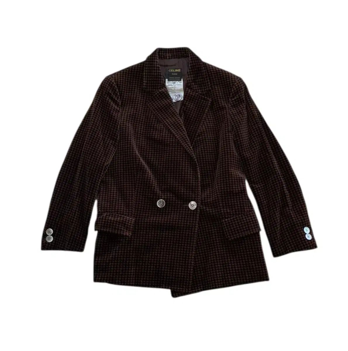 セリーヌ 90 s ブラウン ハウンドトゥース ツアーベルベット ブレーザー