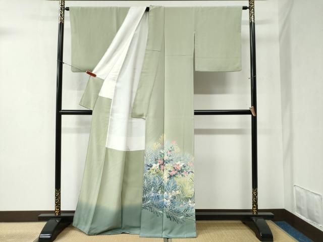 平和屋着物 十日町友禅作家 阿部佳雪 色留袖 草花文 暈し染め 正絹 yc