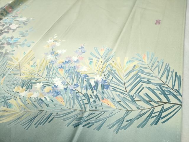  平和屋着物 十日町友禅作家 阿部佳雪 色留袖 草花文 暈し染め 正絹 yc 黒留袖 着物