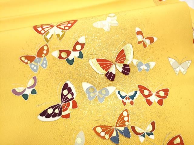 平和屋着物○塩瀬 九寸名古屋帯 駒刺繍 舞蝶文 金彩 正絹 逸品