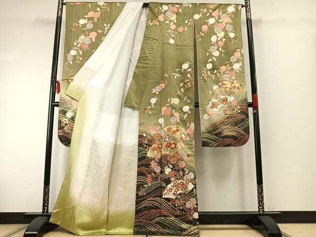 平和屋着物 十日町老舗ブランド 吉澤友禅 吾妻徳穂 振袖 駒刺繍 扇面花文 金彩 正絹 fy