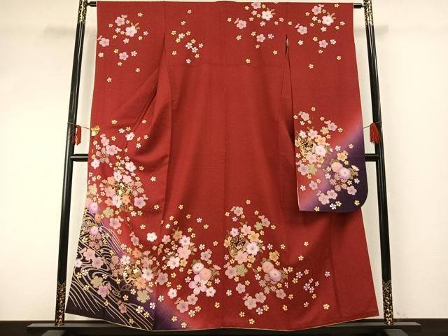 平和屋着物 豪華振袖 鞠 草花文 暈し染め 金彩 銀通し地 正絹 fy