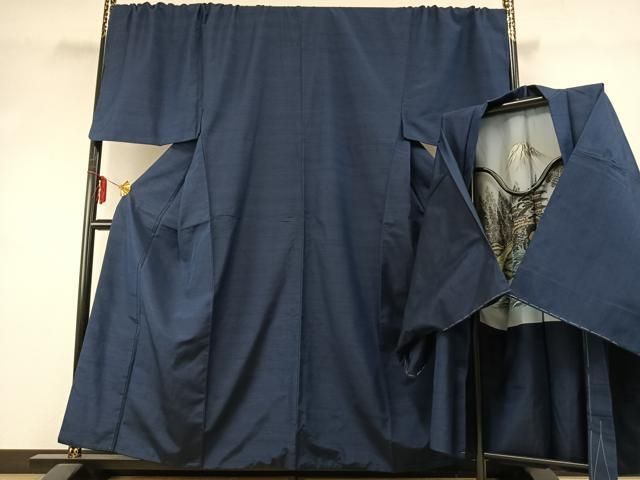 平和屋着物 男性 紬 アンサンブル 青藍色 キングサイズ 正絹 fy