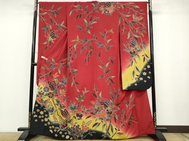 平和屋着物 豪華振袖 紅型 花蝶文 暈し染め そごう扱い 正絹 ut