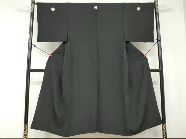 平和屋着物 男性 黒紋付 長羽織セット 羽裏 絵巻人物文 正絹 ud