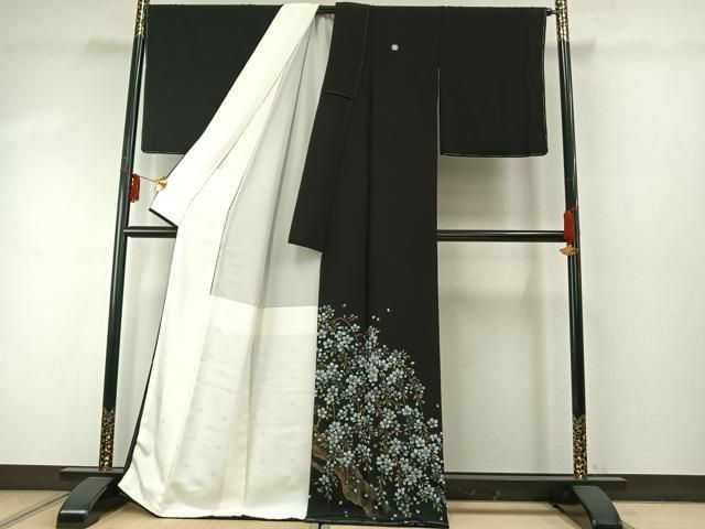 平和屋着物 豪華黒留袖 枝花文 夜桜 浜ちりめん 金彩 反端付き 正絹 fy