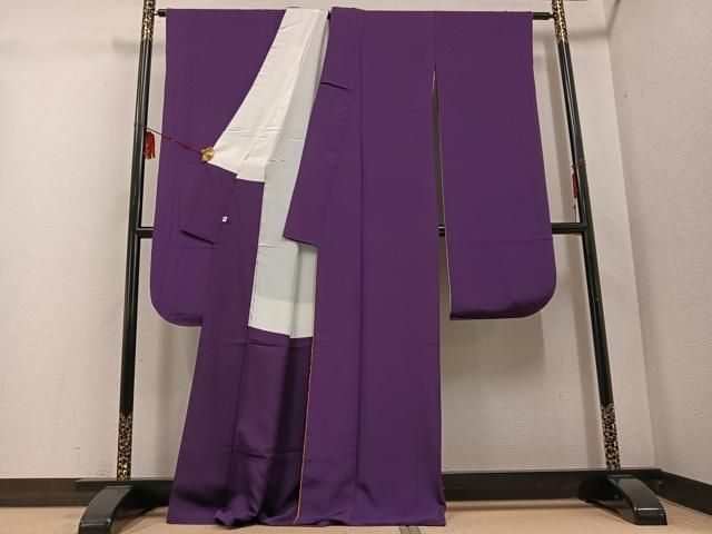 平和屋着物 豪華振袖 色無地 葡萄色 正絹 ph