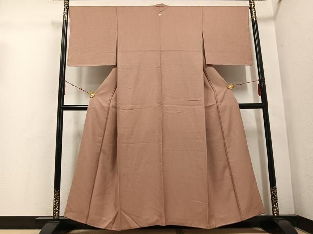 平和屋着物 上質な色無地 作家物 花地紋 赤白橡色 正絹 ph