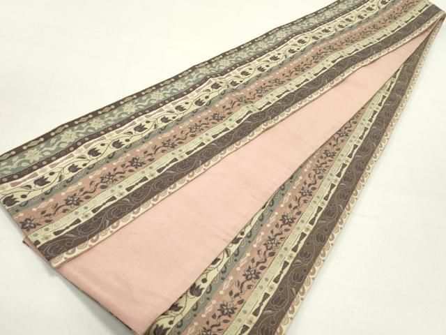  平和屋着物 本場筑前博多織 半幅帯 花唐草間道 正絹 ob 半巾 半幅 小袋帯 帯