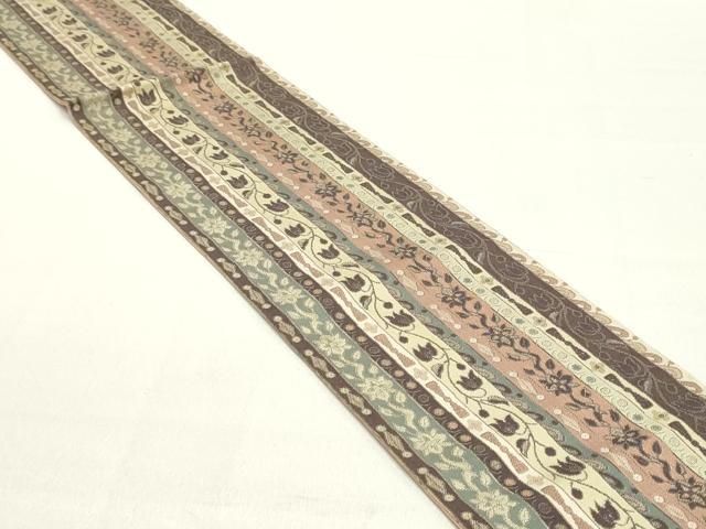 平和屋着物 本場筑前博多織 半幅帯 花唐草間道 正絹 ob