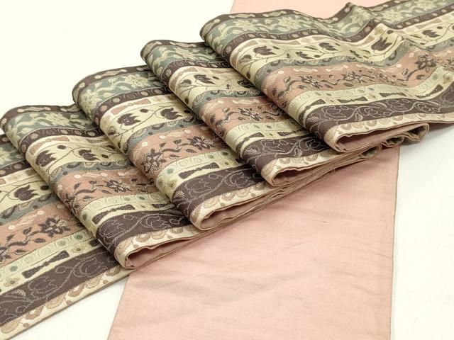 平和屋着物 本場筑前博多織 半幅帯 花唐草間道 正絹 ob