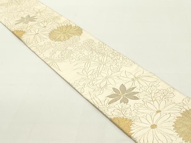 平和屋着物 爪掻き本綴れ 半幅帯 草花文 金銀糸 正絹 ob
