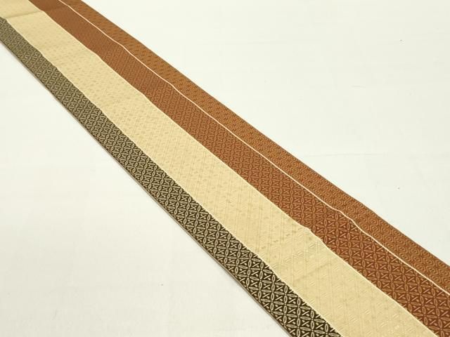 平和屋着物 本場筑前博多織 両面 半幅帯 間道 西村織物謹製 証紙付き 正絹 ob