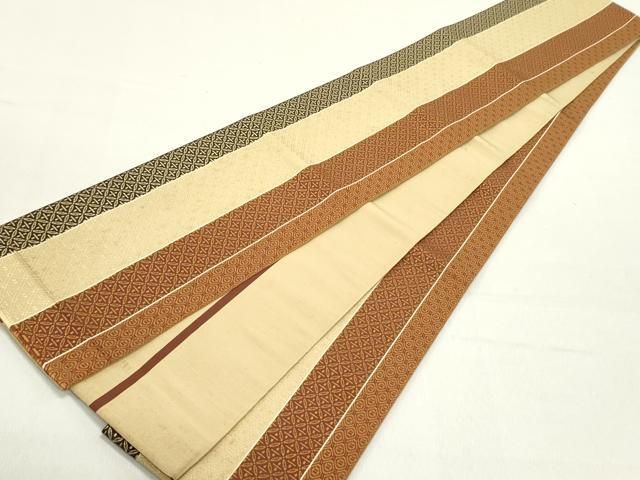 平和屋着物○本場筑前博多織 両面 半幅帯 間道 西村織物謹製 証紙付き