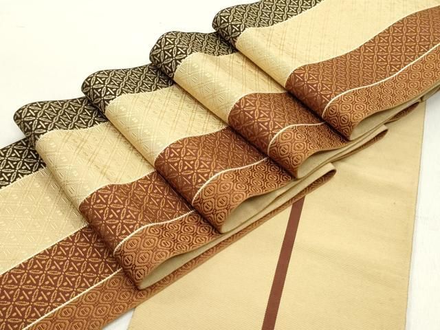 平和屋着物○本場筑前博多織 両面 半幅帯 間道 西村織物謹製 証紙付き