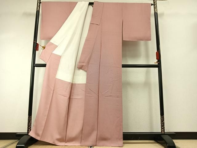 平和屋着物○江戸小紋 万筋 ピンク色×白色 正絹 逸品 未使用