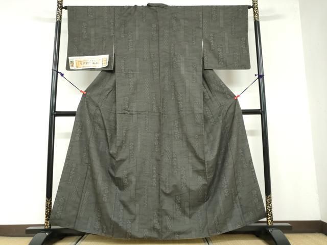 平和屋着物 置賜紬 短冊草花文 証紙付き 正絹 ud