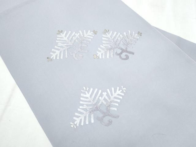 平和屋着物○塩瀬 九寸名古屋帯 総刺繍 枝松葉文 金糸 正絹 逸品
