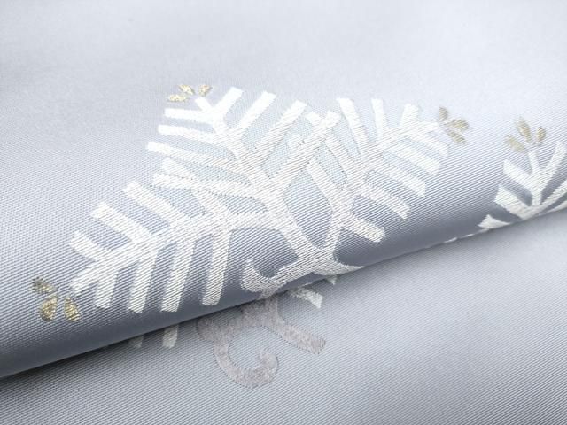 平和屋着物○塩瀬 九寸名古屋帯 総刺繍 枝松葉文 金糸 正絹 逸品