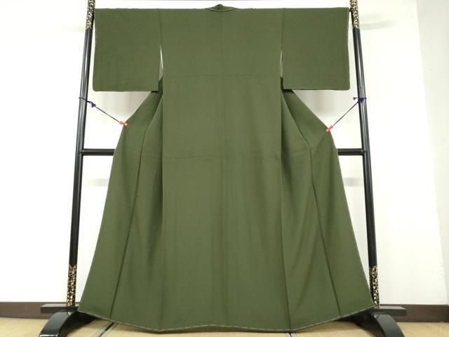 平和屋着物 上質な色無地 深緑色 正絹 ud