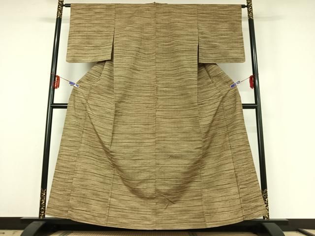 平和屋着物 上質な紬 単衣 横段文 正絹 jh