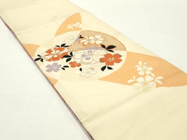 平和屋着物 アンティーク 大正ロマン 両面 全通柄京袋帯 駒刺繍 草花丸文 金糸 絹 ob