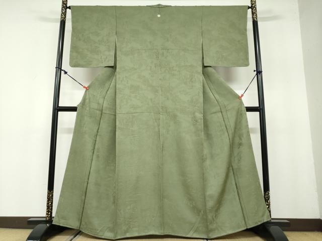 平和屋着物 上質な色無地 風景地紋 老竹色 さが美扱い 正絹 ud